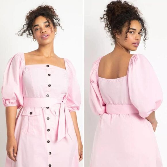 NEW Eloquii pink Puff Sleeve Dress with‎ Pocket Detail, 16 - Picture 2 of 16